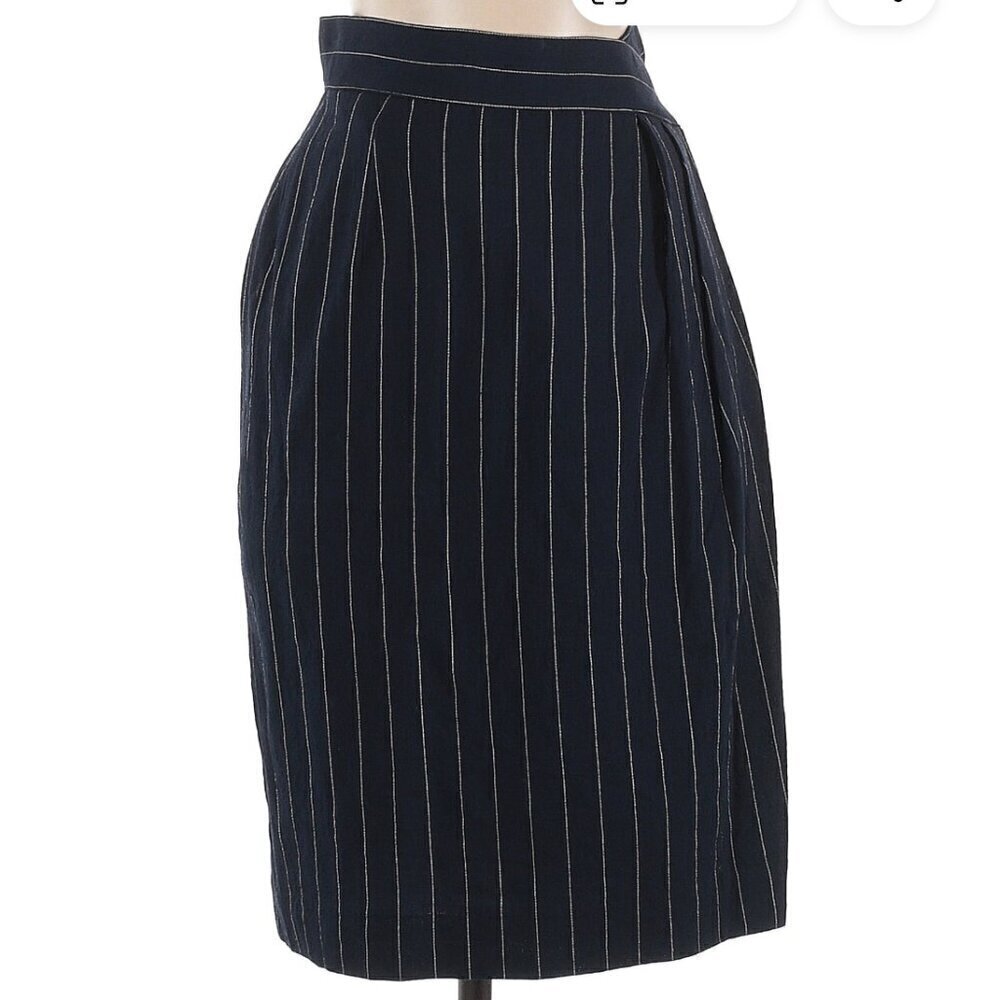 Vintage Liz Claiborne Collection Women's Size 8 Faux Wrap Pencil‎ Skirt Navy Tan